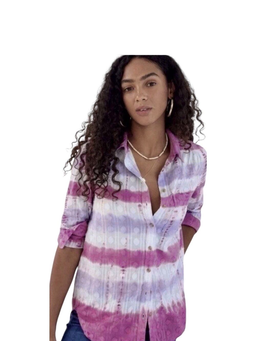 Anthropologie Pilcro Janesse Tie-Dye Blouse Womens XS Longsleeve Button Front
